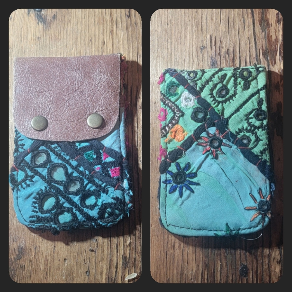 🪬🍄 Free People Boho Embroidered Repurposed vtg banjara hippie Wallet card case